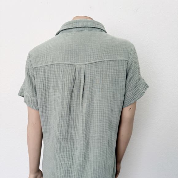 [Three Dots] Sage Green Cotton Gauze Waffle Oversized Shift Dress Size Large L - Picture 5 of 12